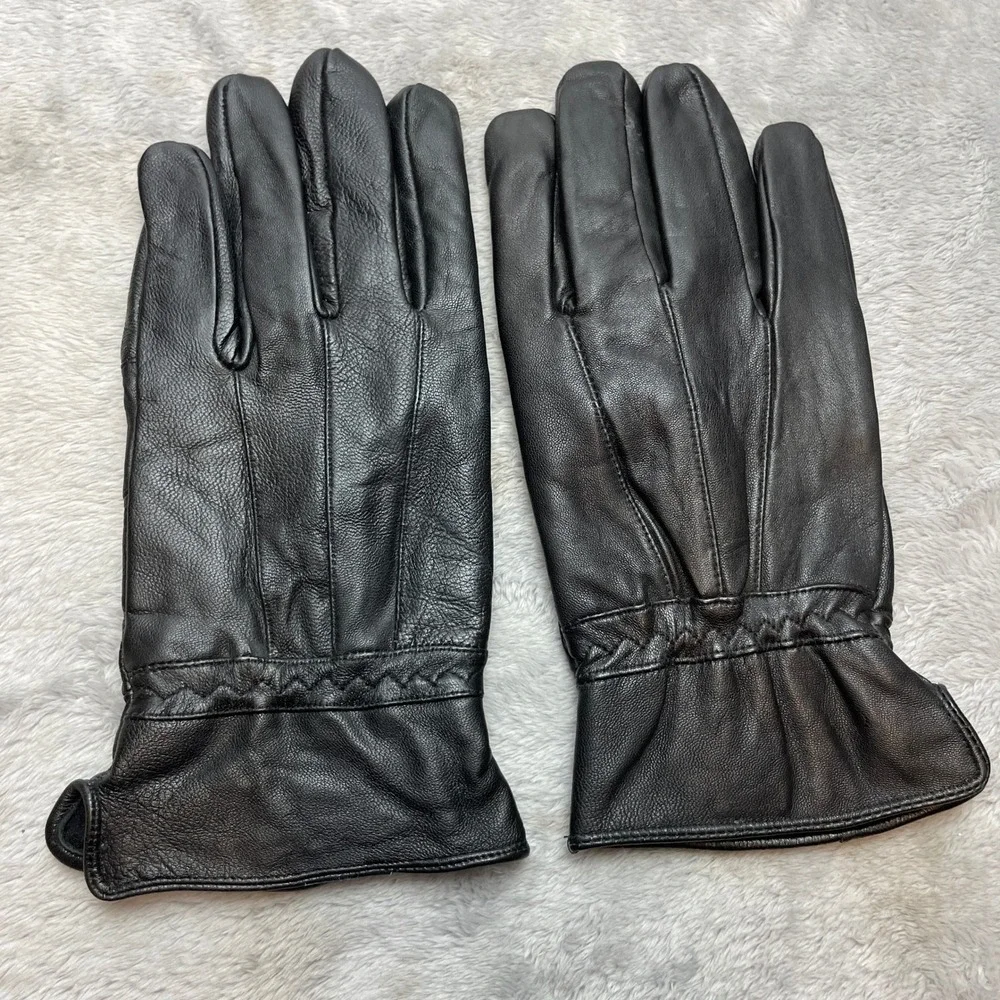 I Shalom Womens Genuine Leather Gloves Size M/L Black Elastic Wrist Classic